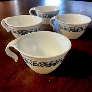 SOLD - Vintage Old Town Blue hook handle Corelle cups by Corning